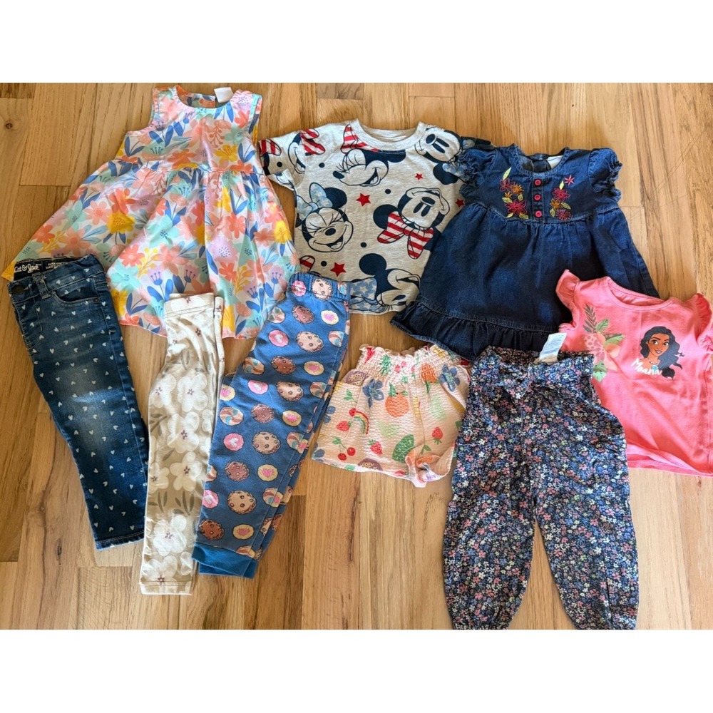 Toddler Girl Clothing Lot 9 Pc Disney Minnie Moana Floral Denim Jeans Pants 24M